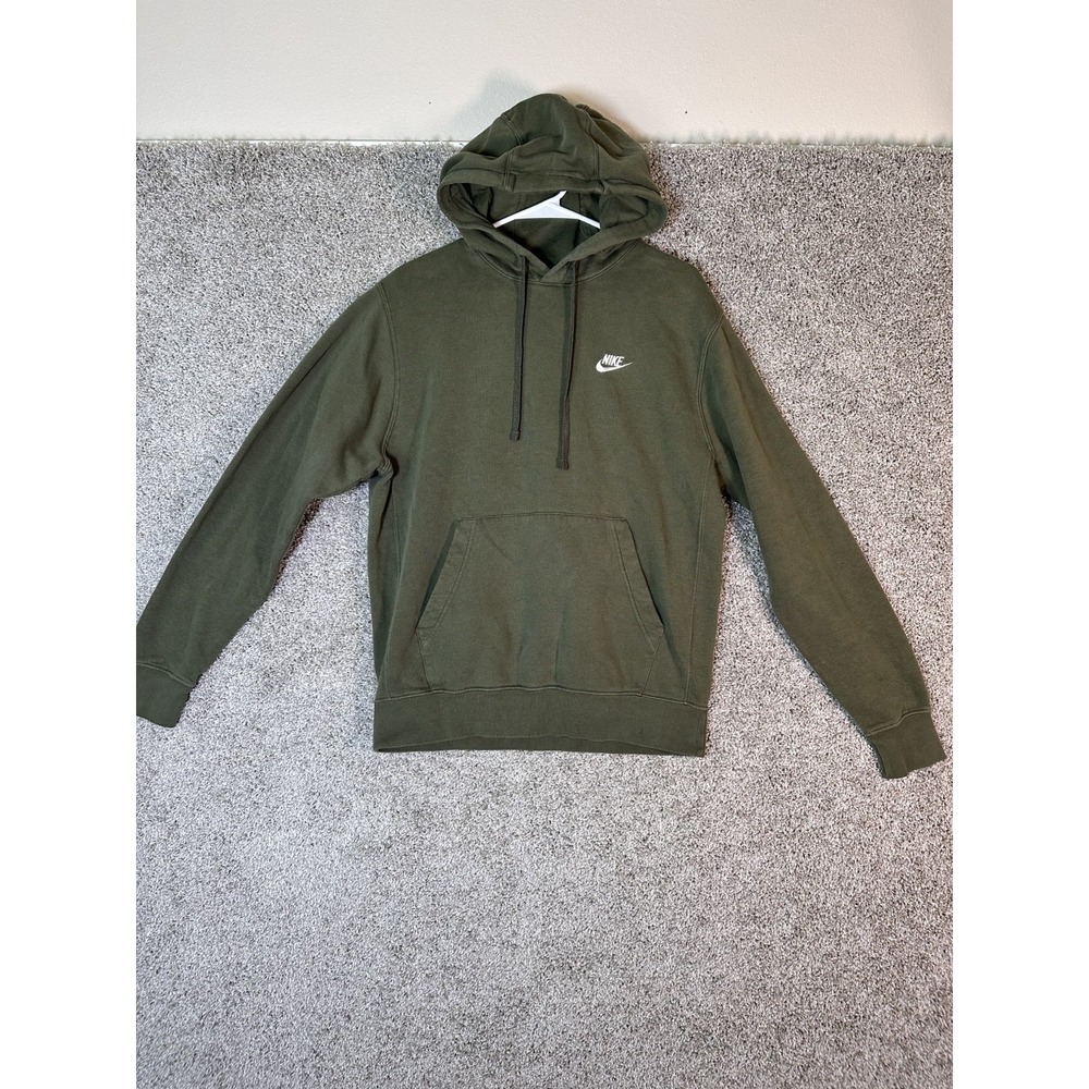 Vintage‎ Nike Hooded Sweatshirt Sz S Army Green Cotton Blend Swoosh Y2K Casual